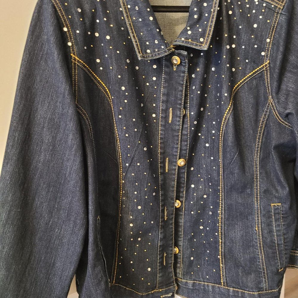 Added Dimensions for Catherines sz 3X Embellished Jean Jacket Great Condition